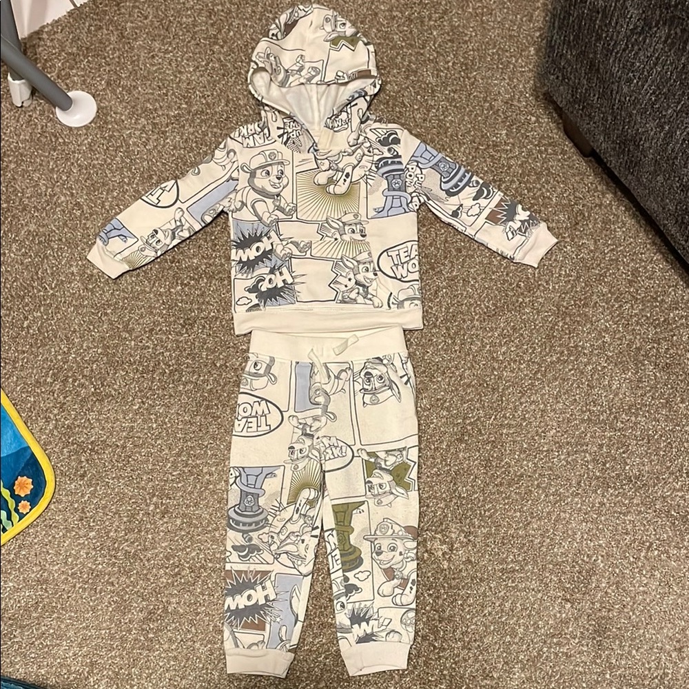 Nickelodeon Kids Matching Set Cream and Light Blue Comic Print Hoodie & Pants